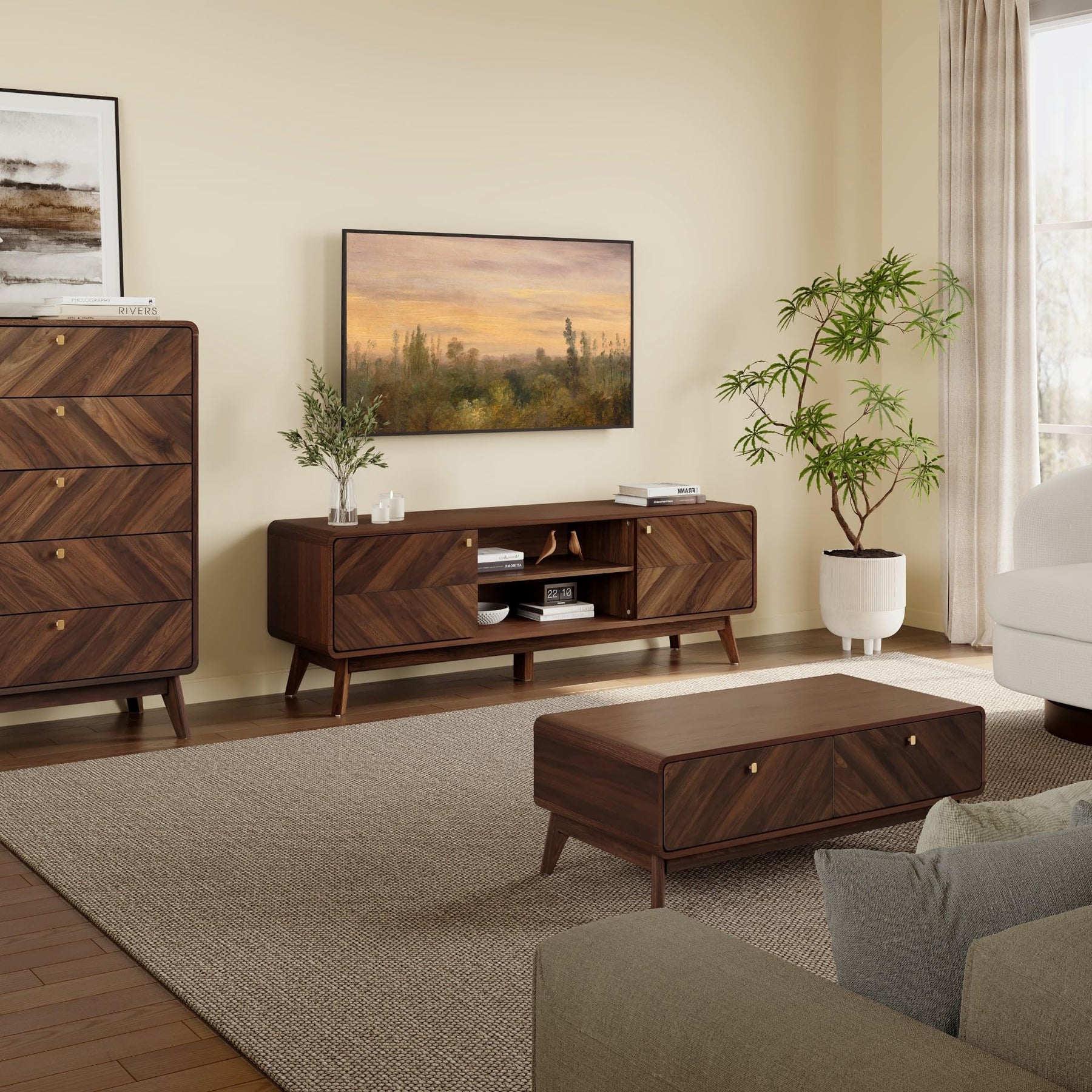 LuxenHome 63" Mid Century Modern TV Stand for Living Room for TVs up to 65"