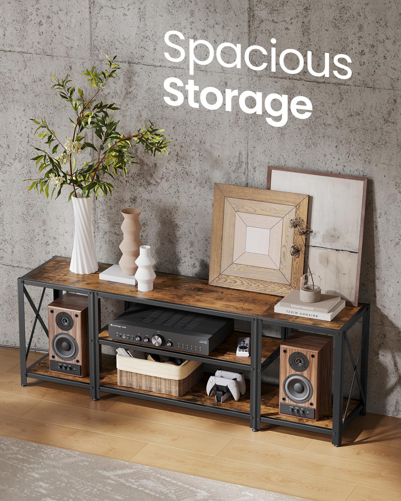 VASAGLE Farmhouse TV Stand for TVs up to 65 Inches, Entertainment Center with Storage Cabinets and Sliding Barn Doors, Media Console Table for Living Room, Honey Brown ULTV535K101