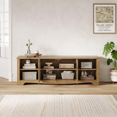 LINSY HOME Farmhouse TV Stand for 65 Inch TV, Wood Entertainment Center with Glass Door Storage Cabinet & Adjustable Shelves, Large Sturdy TV Console Table for Living Room Bedroom