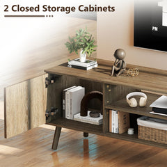 YOSHOOT 63" TV Stand for Living Room, Mid Century Modern Entertainment Center with Power Outlet Fit TVs Up to 70 inch, Fluted Media Console with Open Shelves and Storage Cabinets for Bedroom, Natural
