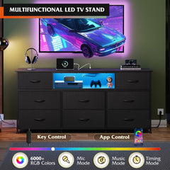 WLIVE LED Dresser TV Stand for 65 Inch TV, 8 Drawers, Rustic Brown