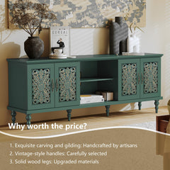 ARTPOWER 67" Retro TV Stand with Hollow Carved Doors for Living Room, Blue