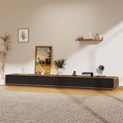 CayugaCrekrd 102.4'' Minimalist Floating TV Stand with Power Outlet, Modern Wall-Mounted Entertainment Center for TVs up to 100 Inches, Media Console with Rounded-Corner Design, Walnut and Black