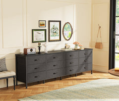 Huuger 70 Inch Dresser for Bedroom, TV Stand for 65, 75, 80 Inch TV, 12 Fabric Drawer Long Dresser, Large Entertainment Center for Bedroom, Wide Chest of Drawer with Storage, Rustic Brown