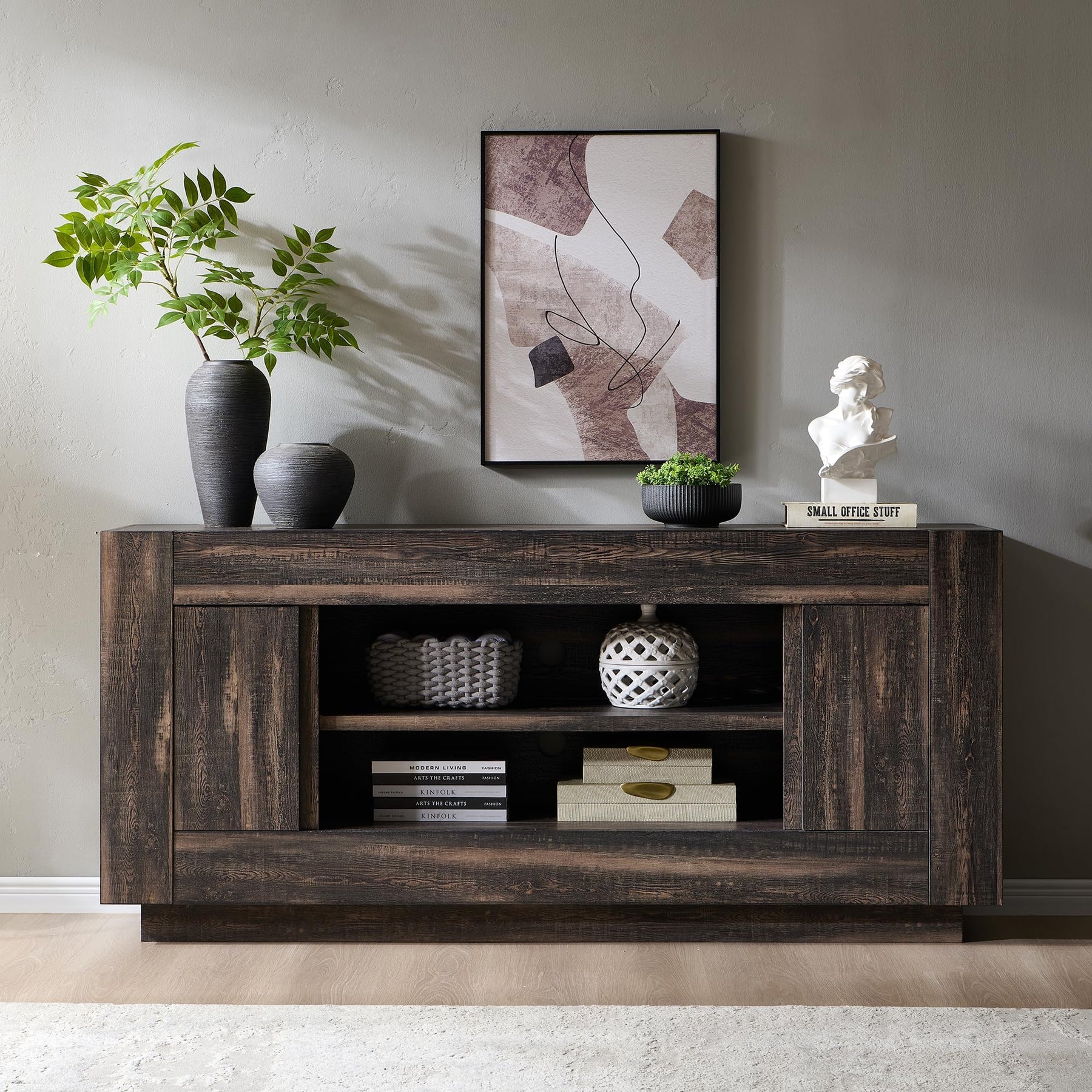 OKD 70" TV Stand for 80" TV, Thick Block Media Console, Antique White