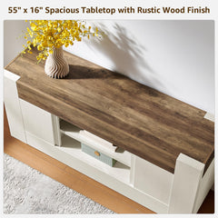 OKD 70" TV Stand for 80" TV, Thick Block Media Console, Antique White