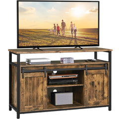 Yaheetech Farmhouse TV Stand for 55 Inch, Sliding Barn Door, Rustic Brown