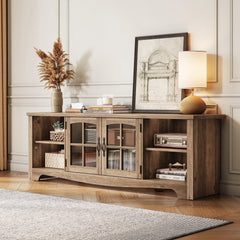 LINSY HOME Farmhouse TV Stand for 65 Inch TV, Wood Entertainment Center with Glass Door Storage Cabinet & Adjustable Shelves, Large Sturdy TV Console Table for Living Room Bedroom