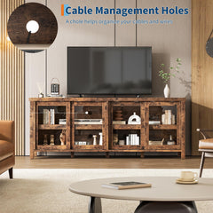 GAOMON TV Stand for 65" with Entertainment Center, Storage Cabinet, 4 Sliding Glass Doors, Mid Century Modern Media TV Console Table for Living Room Bedroom (Retro Brown)