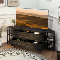 EXOTICA Corner TV Stand for 55" TV with Drawer & Power Outlet, Brown