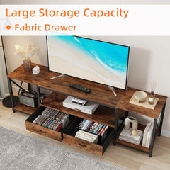 GYIIYUO TV Stand with Fabric Drawer - Entertainment Center and Industrial TV Console Table with Open Storage Shelves for Living Room, Bedroom - 55.1" Rustic Brown