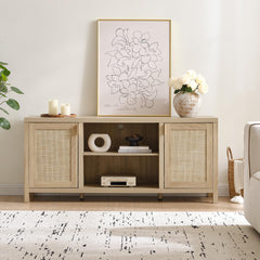SICOTAS TV Stands for Living Room 59" Rattan TV Console with Storage