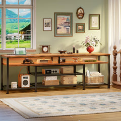 Furologee TV Stand with Power Outlets and LED Lights, 63 Inch Entertainment Center for 60 65 70 Inch TVs, Media Console Table with Open Shelves, for Bedroom, Living Room, Black