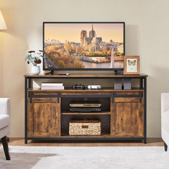 Yaheetech Farmhouse TV Stand for 55 Inch, Sliding Barn Door, Rustic Brown