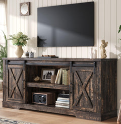 AMERLIFE 66" TV Stand for Living Room, Entertainment Center, Brown