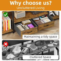 GYIIYUO LED TV Stand with Mount and Power Outlet & Fabric Drawers for 32-85 Inches TV - Entertainment Center and Corner Tv Stand for Living Room, Bedroom- 47" Rustic Brown (Max VESA 600mm × 400mm