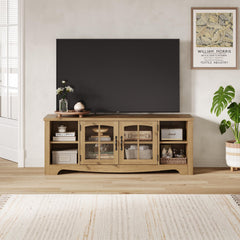 LINSY HOME Farmhouse TV Stand for 65 Inch TV, Wood Entertainment Center with Glass Door Storage Cabinet & Adjustable Shelves, Large Sturdy TV Console Table for Living Room Bedroom