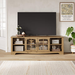 LINSY HOME Farmhouse TV Stand for 65 Inch TV, Wood Entertainment Center with Glass Door Storage Cabinet & Adjustable Shelves, Large Sturdy TV Console Table for Living Room Bedroom