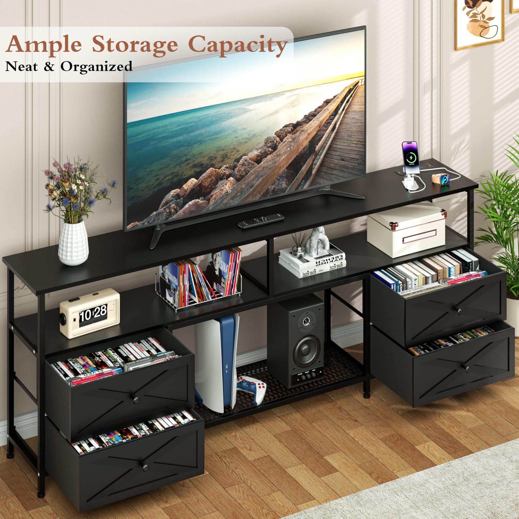 JUSTOGO TV Stand with Drawers for 65 70 75 Inches TV, Entertainment Center