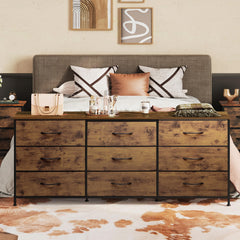 WLIVE Dresser TV Stand for 75 Inch TV, 9 Drawer Dresser for Bedroom, Black