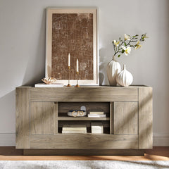 OKD 70" TV Stand for 80" TV, Thick Block Media Console, Antique White