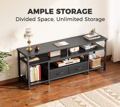 Huuger 63 Inch LED TV Stand for 65 70 Inch TV, Entertainment Center with Open Shelves and Power Outlets, TV Console for Living Room, Media Console with Drawers, Black