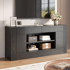OneBlis Modern 70" TV Stand for TVs up to 80", Entertainment Center with 2 Drawers & 2 Side Cabinets, Media Console with 2-Tier Open Storage Shelves and Cable Management, Antique White & Walnut
