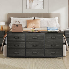 WLIVE Dresser TV Stand for 75 Inch TV, 9 Drawer Dresser for Bedroom, Black
