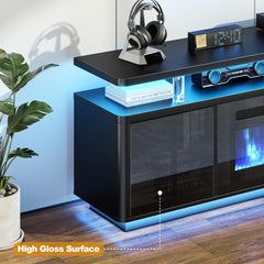 OneBlis 70" Fireplace TV Stand with Double LED Lights for TVs UP to 80", Electric Fireplace Entertainment Center with Storage Cabinets, TV Console for Living Room, Office, Black1