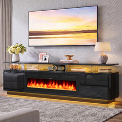 OneBlis 70" Fireplace TV Stand with Double LED Lights for TVs UP to 80", Electric Fireplace Entertainment Center with Storage Cabinets, TV Console for Living Room, Office, Black1