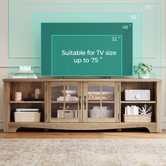 LINSY HOME Farmhouse TV Stand for 65 Inch TV, Wood Entertainment Center with Glass Door Storage Cabinet & Adjustable Shelves, Large Sturdy TV Console Table for Living Room Bedroom