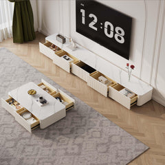 94.5" Fully Assembled TV Console, White TV Stand with Sintered Stone Top