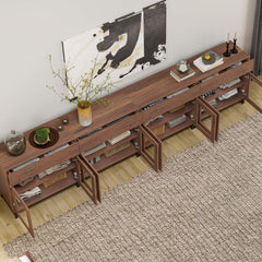 WAMPAT Modern TV Stand with Glass Doors for 80-120 inch TVs, 4 in 1 Entertainment Center Console with 4 Drawers and Metal Base for Living Room, Bedroom, Brown