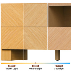 ModernMate 70" Modern TV Stand for TVs Up to 80 Inch, Wood Entertainment Center with Outlet and Storage Cabinet, Chevron Pattern TV Console with Adjustable Shelve for Living Room, Bedroom, Natural Oak