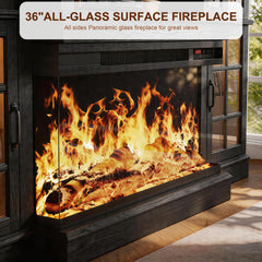 MXV 70" Fireplace TV Stand, 3-Sided Glass Fireplace and Modern Entertainment Center, Wooden Media Console with Glass Doors & Storage Drawers, LED Light, for Living Room, Antique White