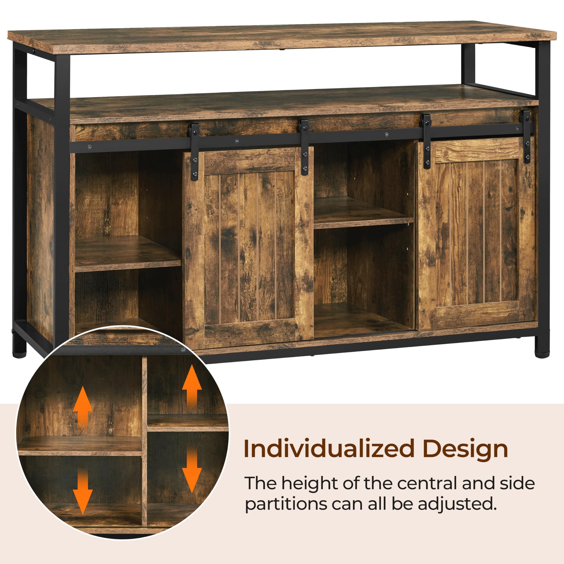 Yaheetech Farmhouse TV Stand for 55 Inch, Sliding Barn Door, Rustic Brown