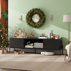 WLIVE 58" TV Stand for 65 Inch TVs, Mid Century Modern Entertainment Center with 2 Storage Cabinets & Open Shelf, Media Console Table with Metal Legs for Living Room, Bedroom, Rustic Brown