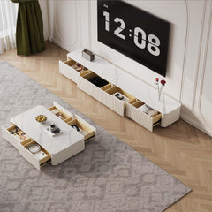 94.5" Fully Assembled TV Console, White TV Stand with Sintered Stone Top