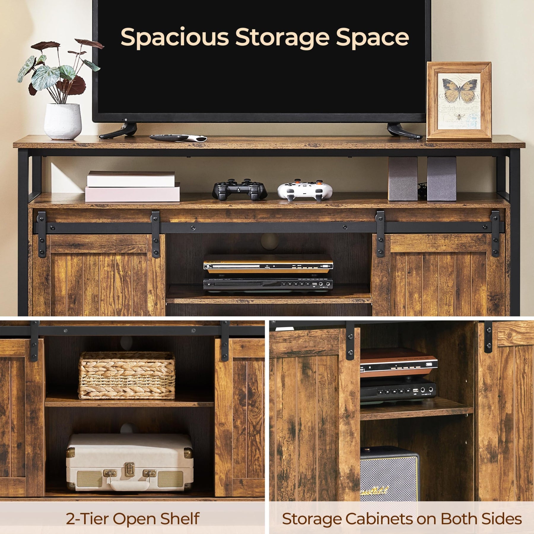 Yaheetech Farmhouse TV Stand for 55 Inch, Sliding Barn Door, Rustic Brown
