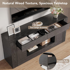 OneBlis Modern 70" TV Stand for TVs up to 80", Entertainment Center with 2 Drawers & 2 Side Cabinets, Media Console with 2-Tier Open Storage Shelves and Cable Management, Antique White & Walnut