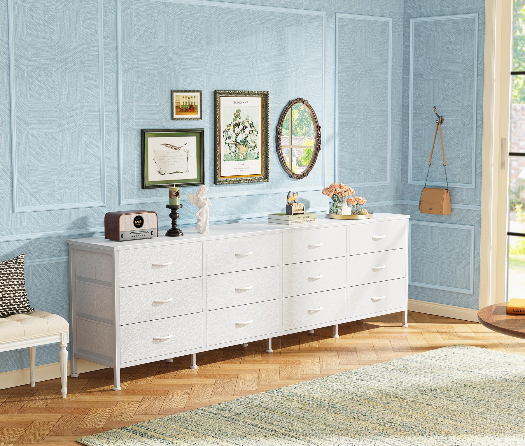 Huuger 70 Inch Dresser for Bedroom, TV Stand for 65, 75, 80 Inch TV, 12 Fabric Drawer Long Dresser, Large Entertainment Center for Bedroom, Wide Chest of Drawer with Storage, Rustic Brown