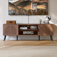 ChooChoo TV Stand with Open Shelves for 65 Inch TVs, Mid Century
