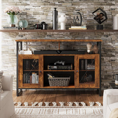 WLIVE TV Stand 55 inch TV, Tall Entertainment Center with Storage, Farmhouse Industrial TV Console for Bedroom Living Room, Rustic Brown