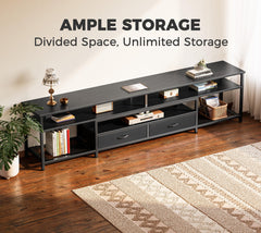 Huuger 63 Inch LED TV Stand for 65 70 Inch TV, Entertainment Center with Open Shelves and Power Outlets, TV Console for Living Room, Media Console with Drawers, Black
