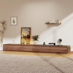 CayugaCrekrd 102.4'' Minimalist Floating TV Stand with Power Outlet, Modern Wall-Mounted Entertainment Center for TVs up to 100 Inches, Media Console with Rounded-Corner Design, Walnut and Black