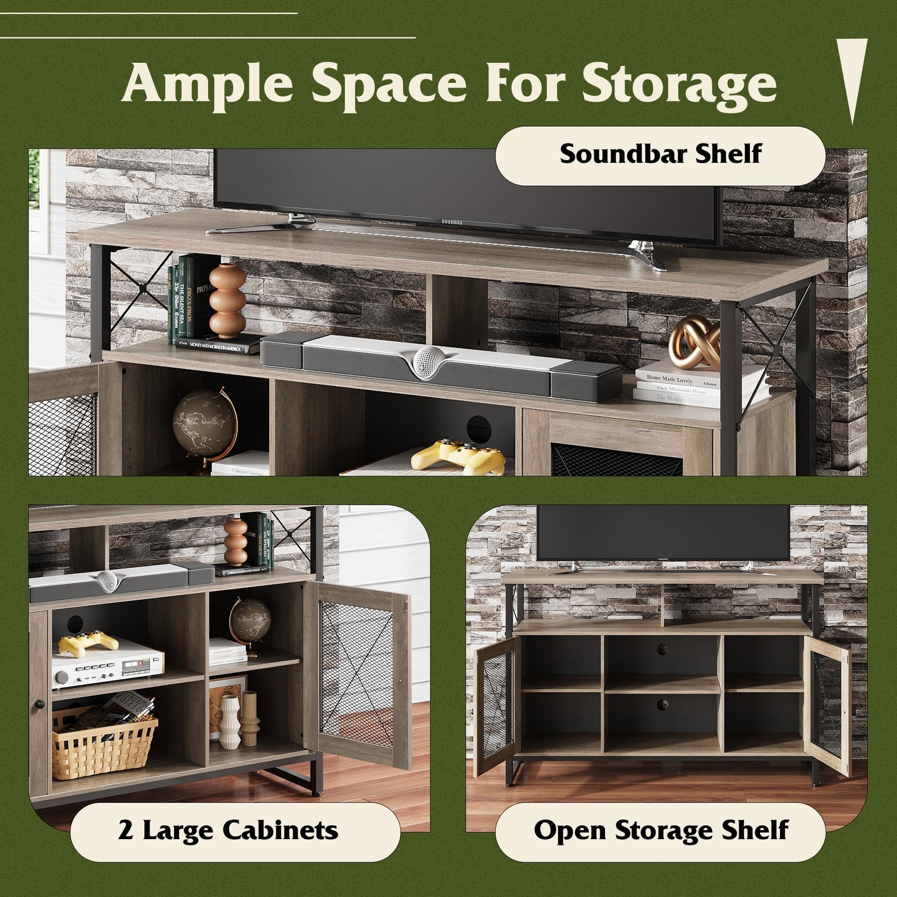 WLIVE TV Stand 55 inch TV, Tall Entertainment Center with Storage, Farmhouse Industrial TV Console for Bedroom Living Room, Rustic Brown