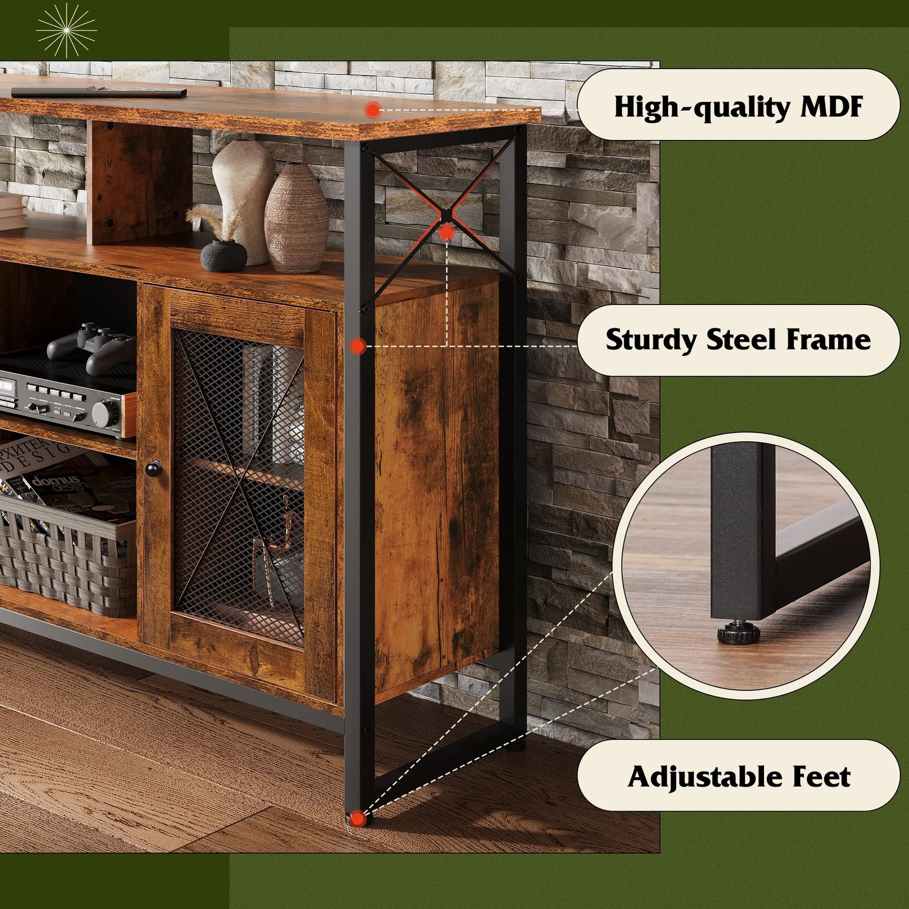 WLIVE TV Stand 55 inch TV, Tall Entertainment Center with Storage, Farmhouse Industrial TV Console for Bedroom Living Room, Rustic Brown
