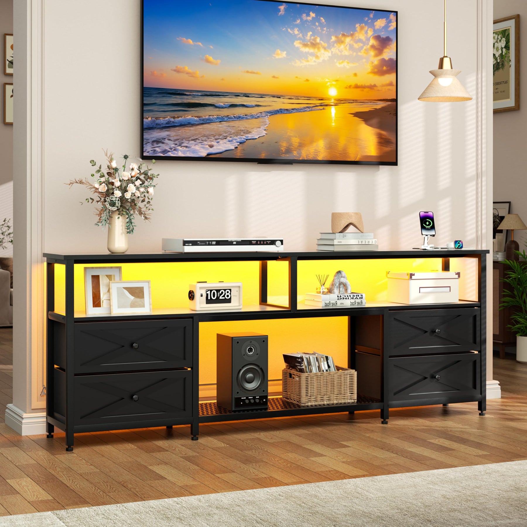 JUSTOGO TV Stand with Drawers for 65 70 75 Inches TV, Entertainment Center