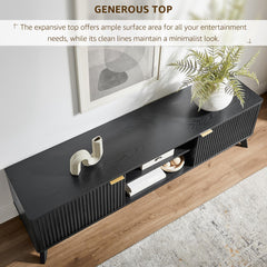 OKD 70" Mid Century Modern Fluted TV Stand w/ 2 Soft Close Door,Natural Oak
