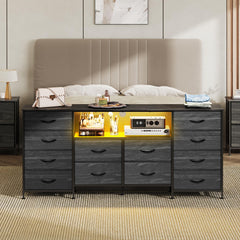 WLIVE LED Dresser TV Stand for 65 Inch TV, 8 Drawers, Rustic Brown